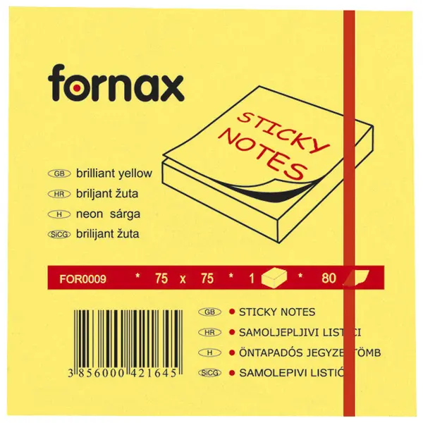 Samoljepljivi listići   75x75mm   80/1  neon žuti FORNAX