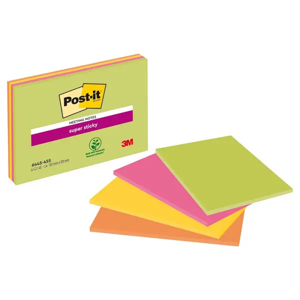 Samoljepljivi listići  152x101mm  4x45L neon Super Sticky POST-IT 6445