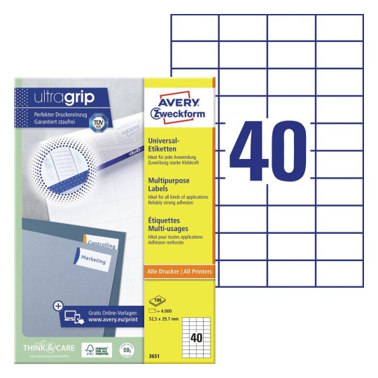10455 Etikete  52,5 x  29,7 mm bijele ZWECKFORM 3651 4000/1 (100l)