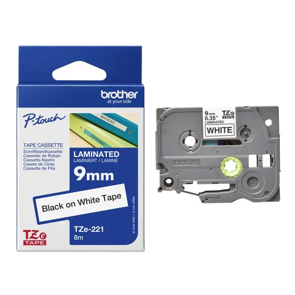 35116-1 Vrpca   9mm x 8m BROTHER TZE221 crni tekst/bijela vrpca