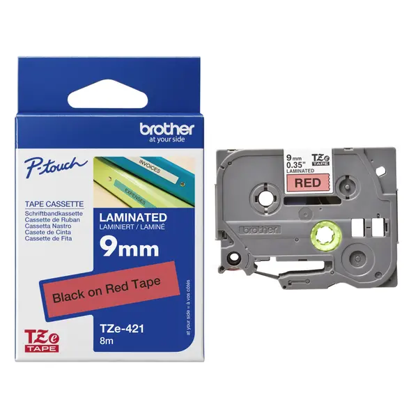 35118 Vrpca   9mm x 8m BROTHER TZE421 crni tekst/crvena vrpca