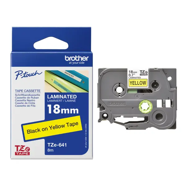 41008-1 Vrpca 18mm x 8m BROTHER TZE641 crni ispis/žuta vrpca
