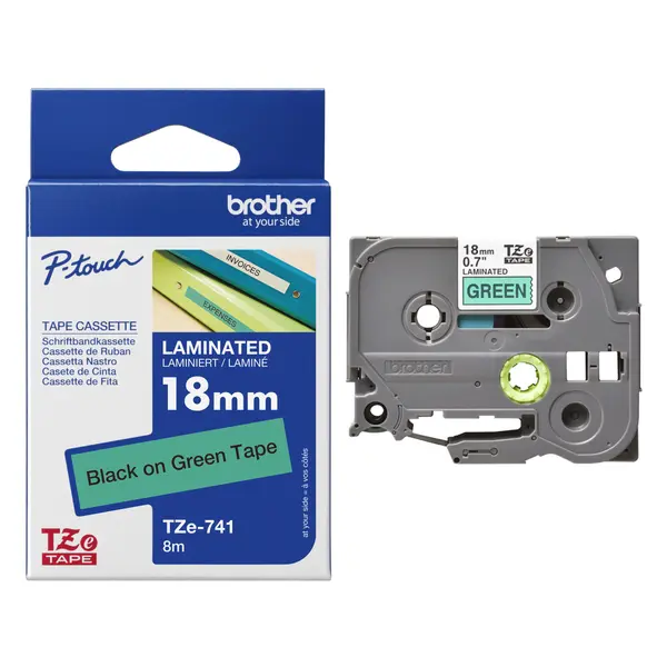 42090 Vrpca 18mm x 8m BROTHER TZE741 crni ispis/zelena vrpca