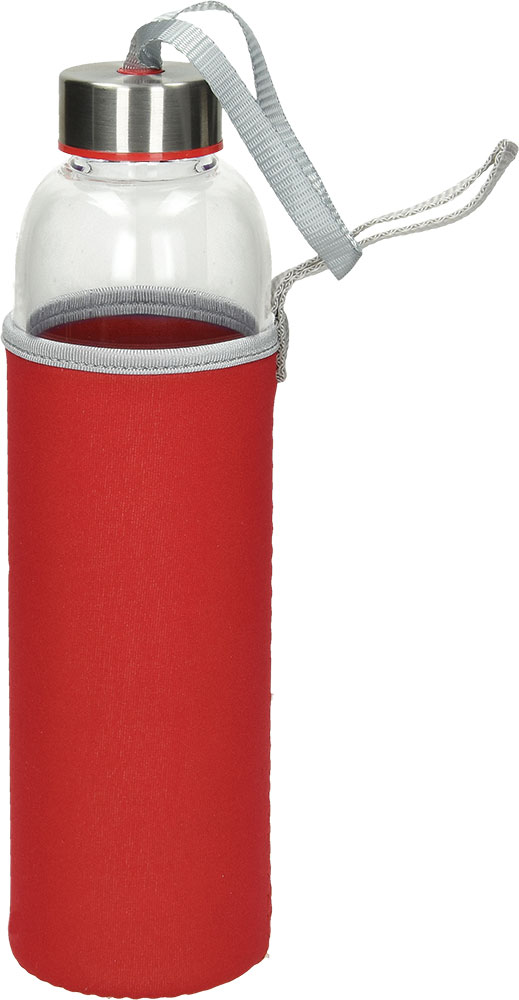 233574-EC Boca za vodu staklena Wave Color 600ml crvena P1/25