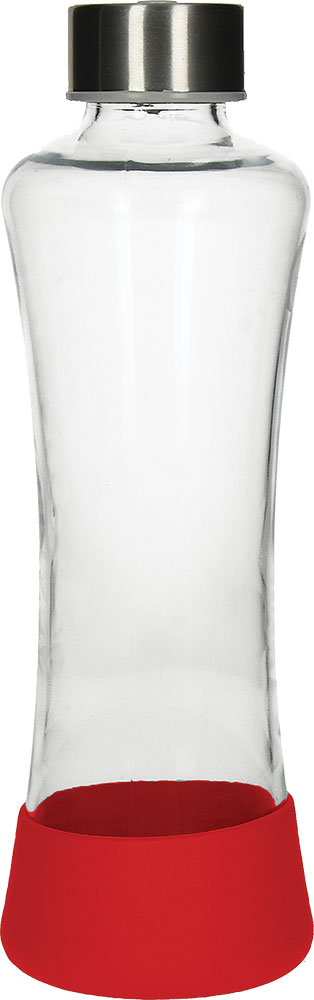 237611-EC Boca za vodu staklena Flow 550ml crvena u silikonskom etuiju P24