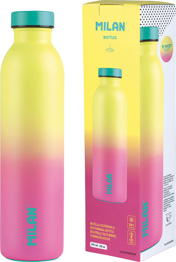 239619-EC Boca za vodu MILAN Sunset žuto-roza 591ml, isotermalna, nehrđajući čelik P12
