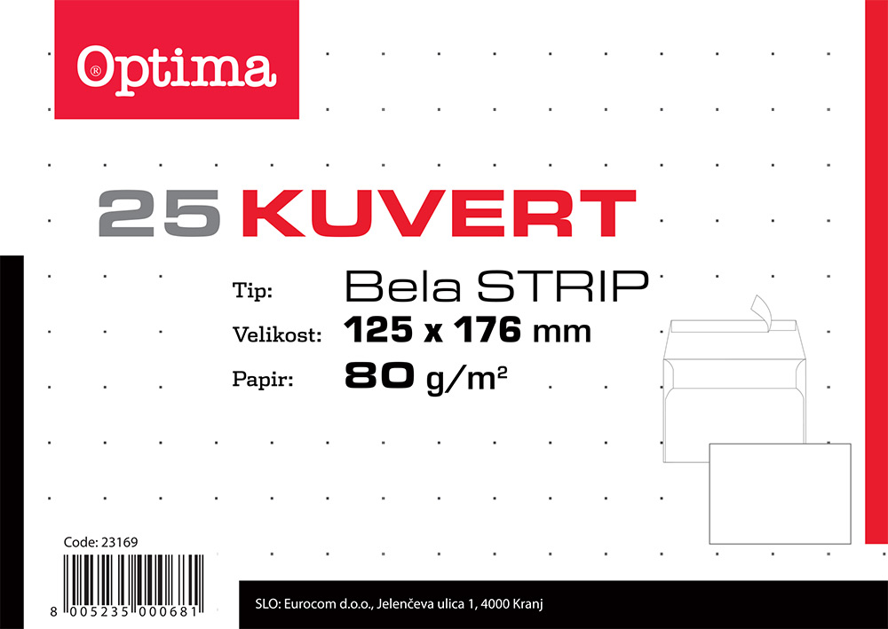 241749-EC Kuverta 125x176 B6 strip bijela 80gr. OPTIMA 23169 25/1 P20