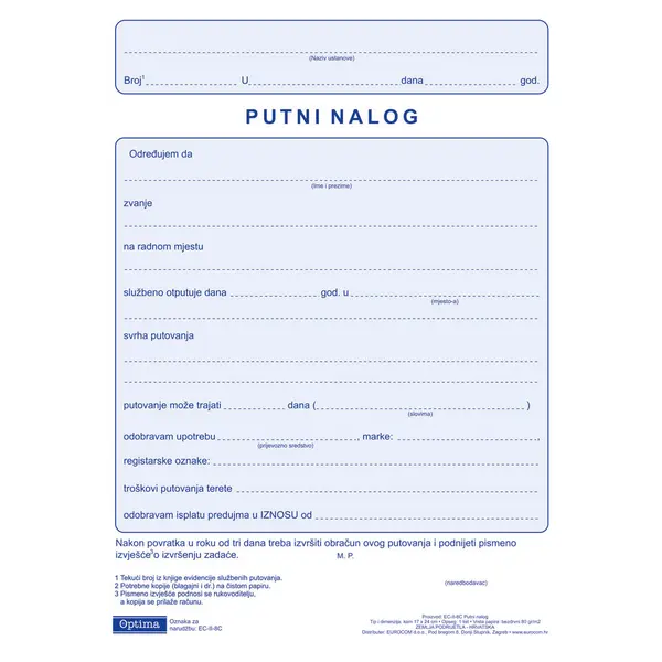 220187-EC Putni nalog EC-II-8C OPTIMA P100/3600
