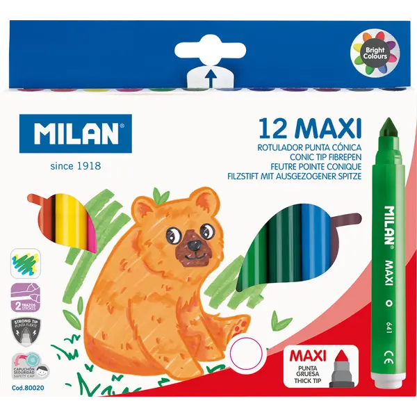 221779-EC Flomasteri 12/1 MILAN MAXI (jumbo) perivi karton bls P12/72