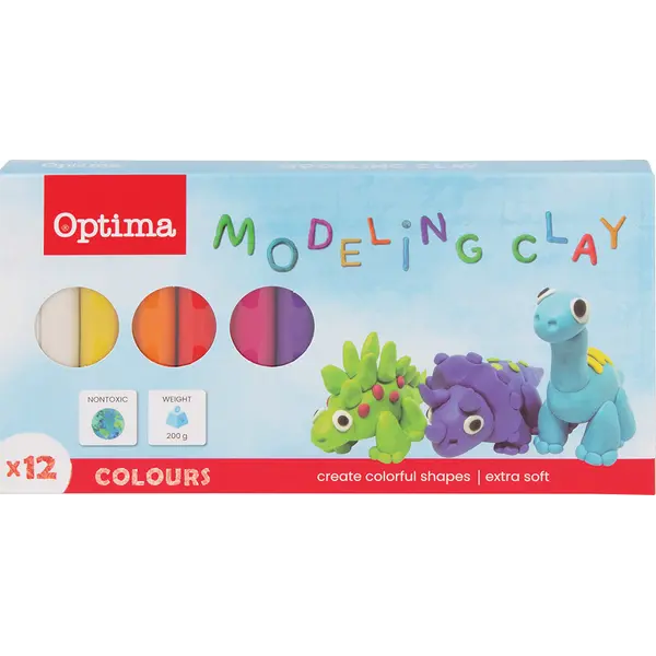 224026-EC Plastelin OPTIMA 200g, 12 boja u karton. kutiji 100100 P12/72