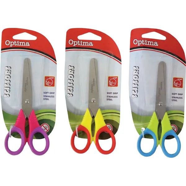 224028-EC Škare OPTIMA školske tupi vrh 13cm Rainbow na blisteru 100120 P12/240
