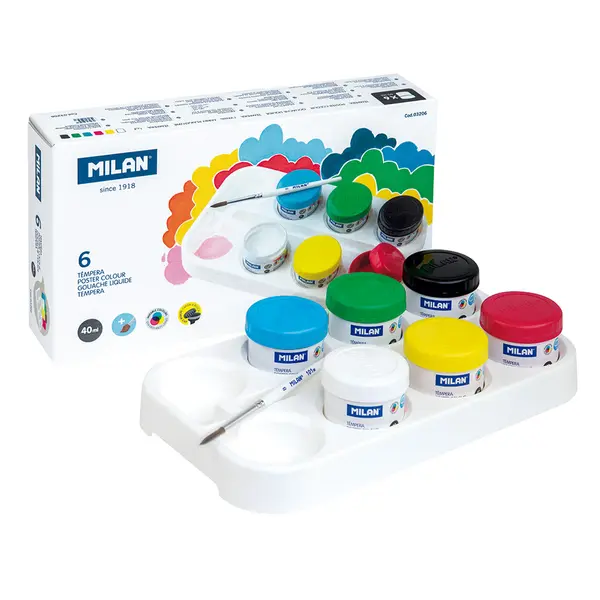 225421-EC Tempera set 6 boja X 40ml MILAN sa kistom i paletom za miješanje boja P20