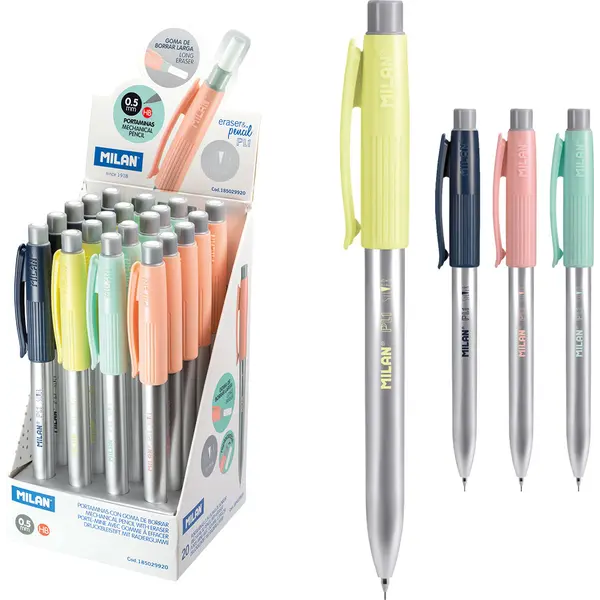 227469-EC Ol.teh. 0,5+gumica MILAN PL1 SILVER eraser&pencil displej P20/360