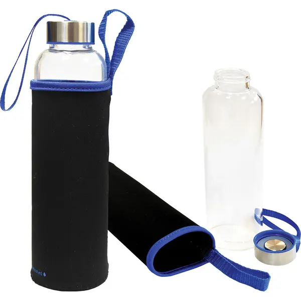 228540-EC Boca za vodu staklena Wave Black 600ml crno/plava 85157M P1/25