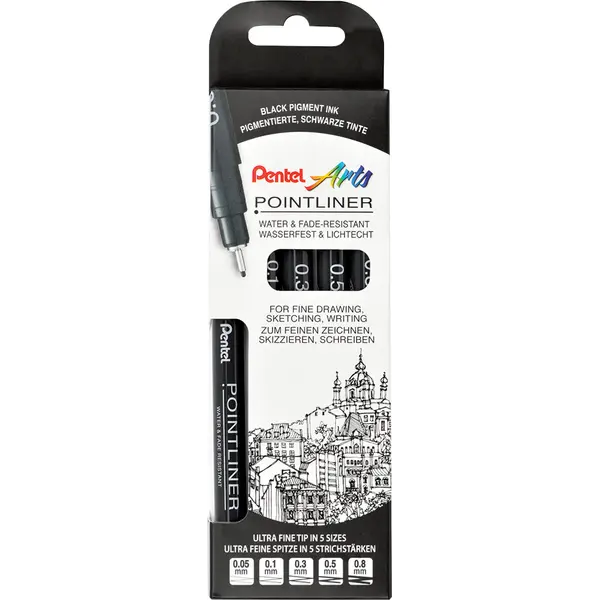 234892-EC Flomaster fineliner PENTEL POINTLINER S20P-5 5/1 set-A 0,05/0,1/0,3/0,5/0,8 P12
