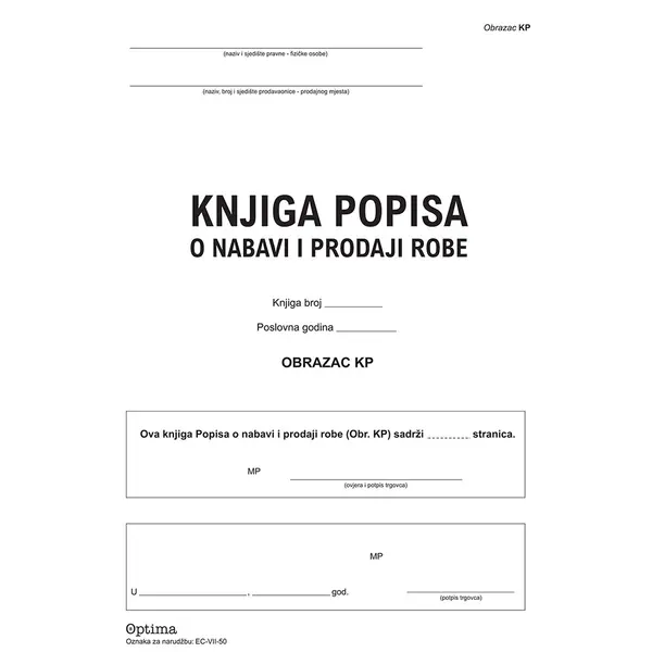 237317-EC Knjiga popisa o nabavi i prodaji robe tvrdi uvez EC-VII-50/EUR  OPTIMA P10