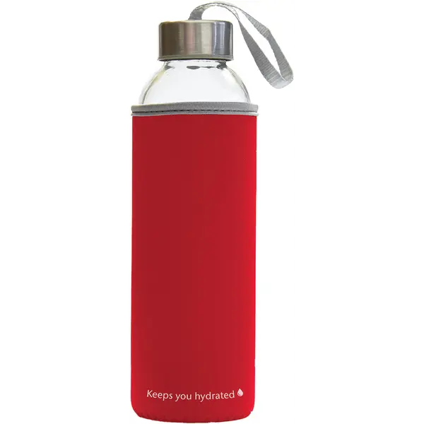 237608-EC Boca za vodu staklena Stream Color 500ml crvena/ sivi rub, mutno staklo P1/48