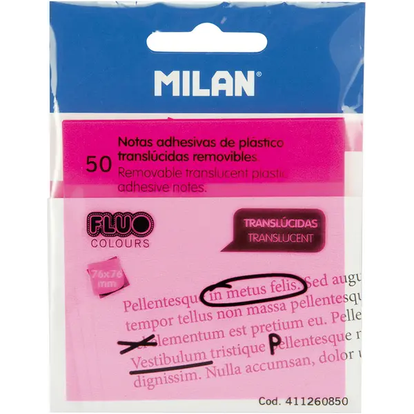 239618-EC Blok samoljepivi MILAN 76x76 50L Fluo rozi prozirni P18/216