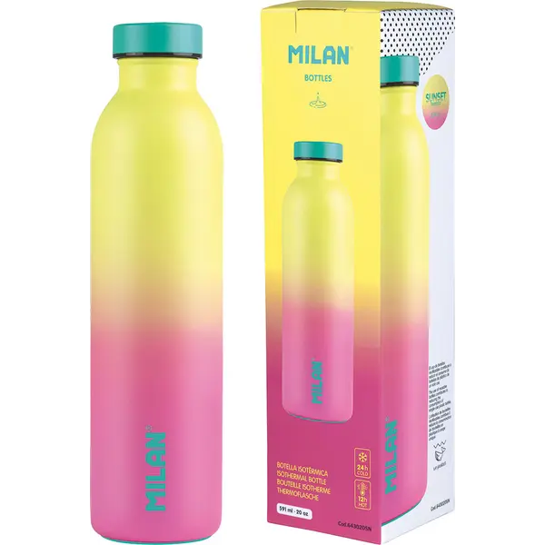 239619-EC Boca za vodu MILAN Sunset žuto-roza 591ml, isotermalna, nehrđajući čelik P12