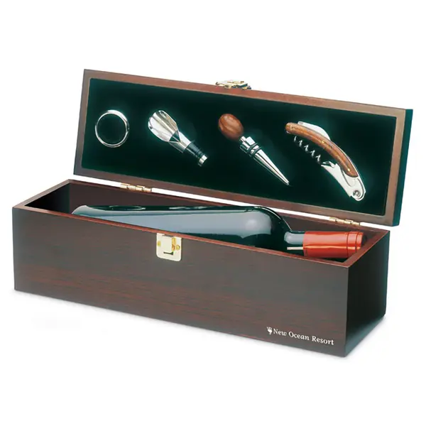 241036-EC Set vinski Costieres 4-djelni s pretincem za vino drveni t.smeđi, 36,5x12x11cm