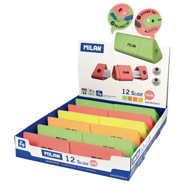 241314-EC Šiljilo plastično 2 rupe s kućištem MILAN Slide Fluo P12/120