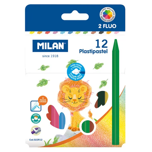 241321-EC Boje voštane 12/1 MILAN Plastipastel+2 fluo boje P20/80