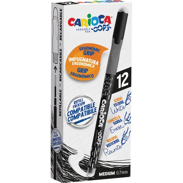 241491-EC Gel pen 0,7 piši-briši CARIOCA Oops crna 43039/01 P12/288