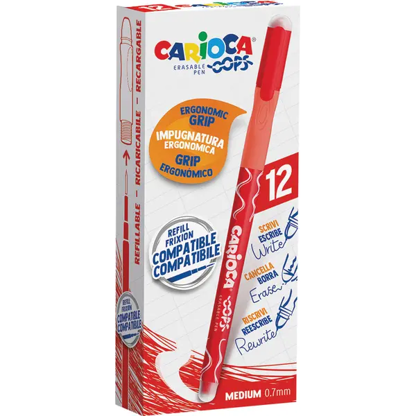 241498-EC Gel pen 0,7 piši-briši CARIOCA Oops crvena 43039/03 P12/288