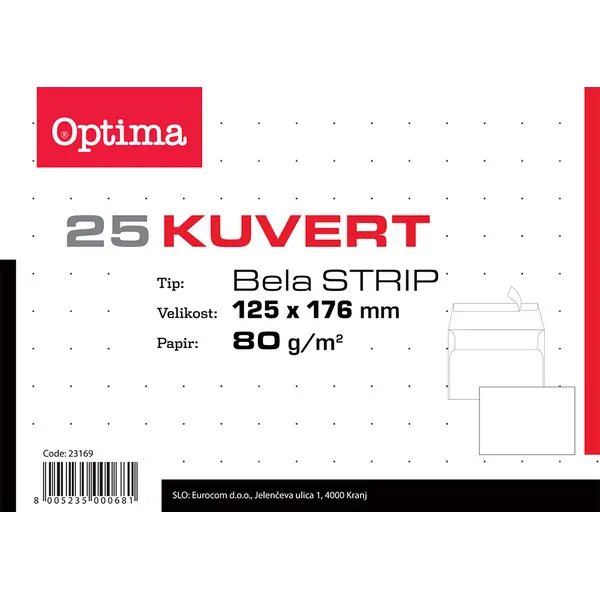 241749-EC Kuverta 125x176 B6 strip bijela 80gr. OPTIMA 23169 25/1 P20