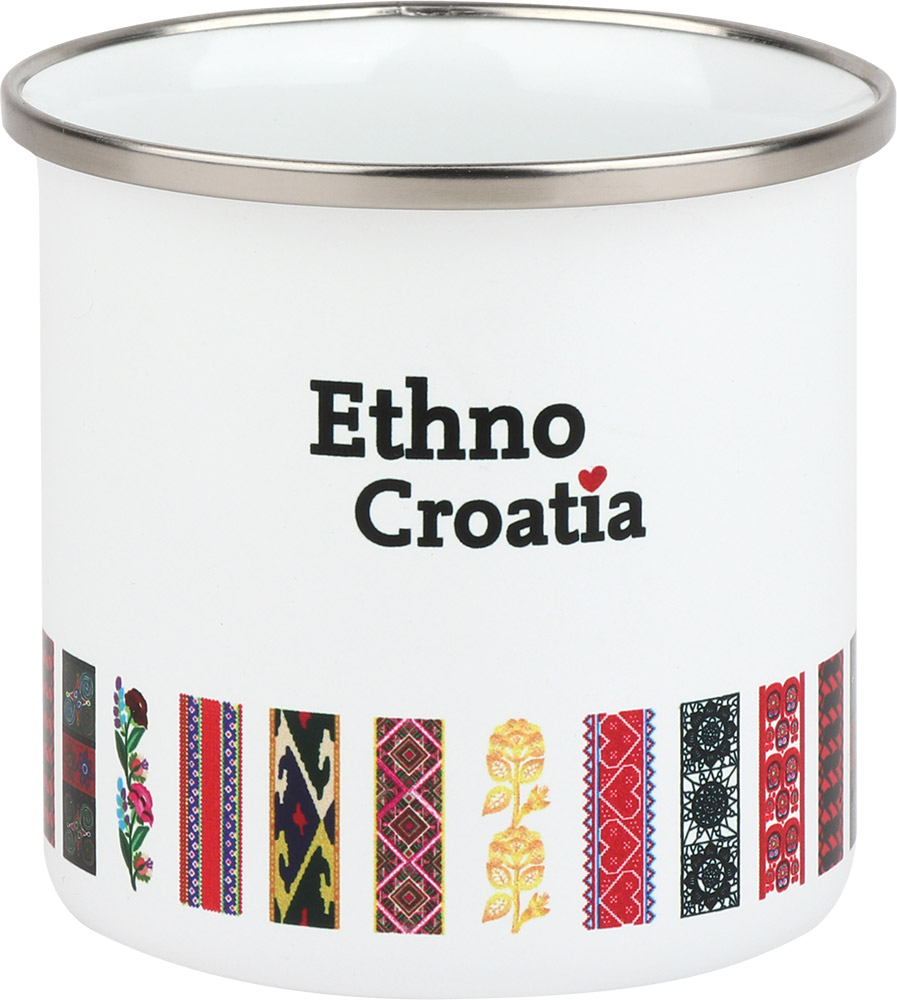 241930-EC Šalica lončić od emajla Ethno Croatia 350 ml bijeli