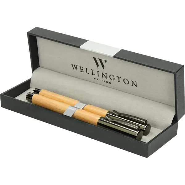 242203-EC Set pisaći Wellington Troms roler i nalivpero drvo/antracit sivi