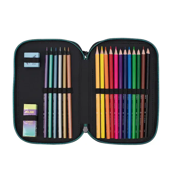 244626-EC Pernica trostruka sa priborom MILAN Sunset serija, black and pink P12