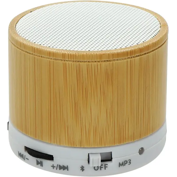 245256-EC Zvučnik prijenosni Bamboo Lux od bambusa bijeli P1/50