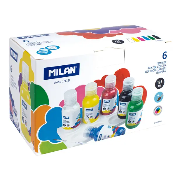 245318-EC Tempera set 6 boja X 125ml MILAN sa kistom i paletom za miješanje boja P12