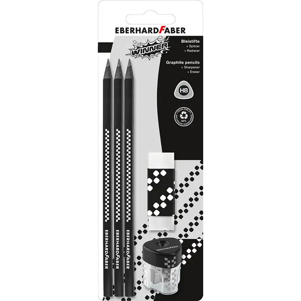 246292-EC Set ol.graf x3HB, šiljilo + gumica EBERHARD FABER Winner bls P10/100