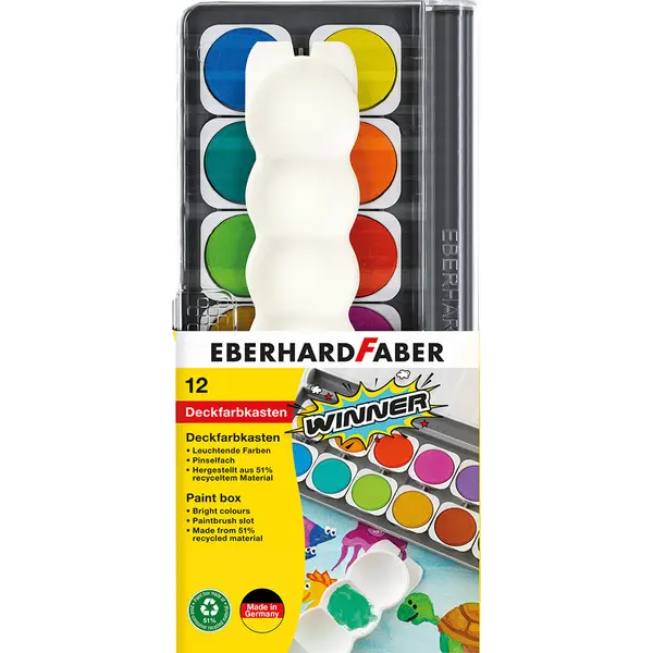 246300-EC Boje vodene 12/1 s paletom + opaque bijela tempera EBERHARD FABER Winner P6/90