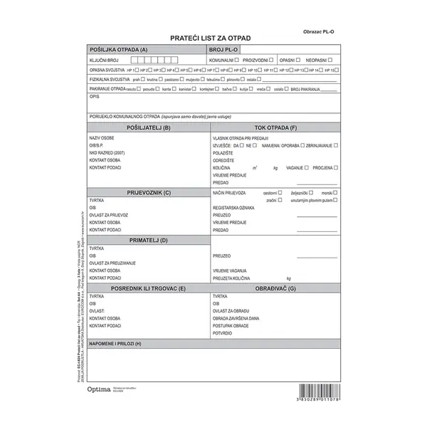 224034-EC Prateći list za otpad PL-O  EC-I-824 OPTIMA P100
