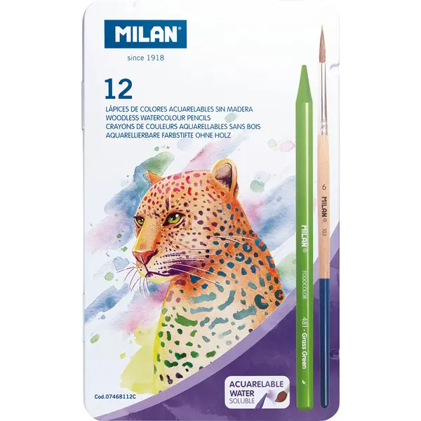 241050-EC Set crtaći MILAN Todocolor met.kut: 12 bezdrv akvarel bojica+kist P12/48