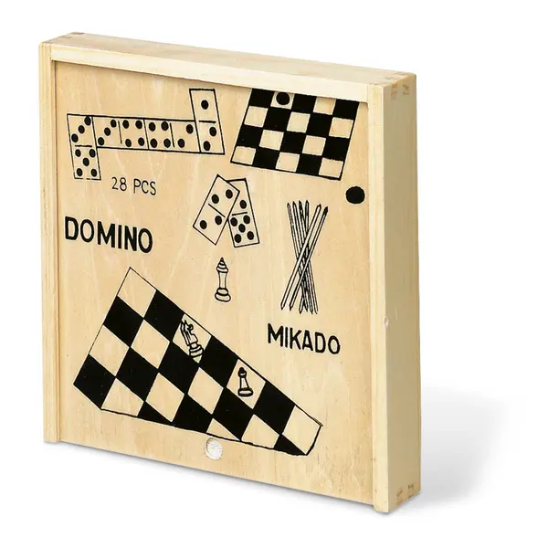 239867-EC Igra društvena 4U1 Šah, domino, mlin i Mikado u drvenoj kutiji, dim. 16x16x3 cm