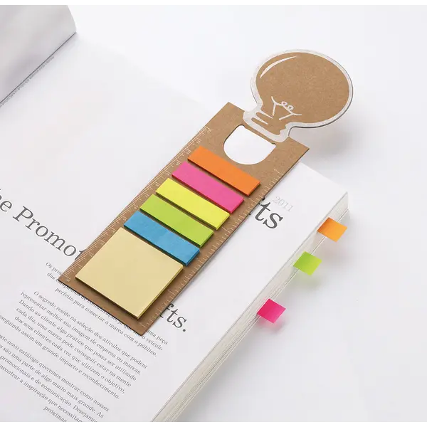 242247-EC Set IDEA post-it, označivač u obliku žarulje i ravnalo od recikliranog papira