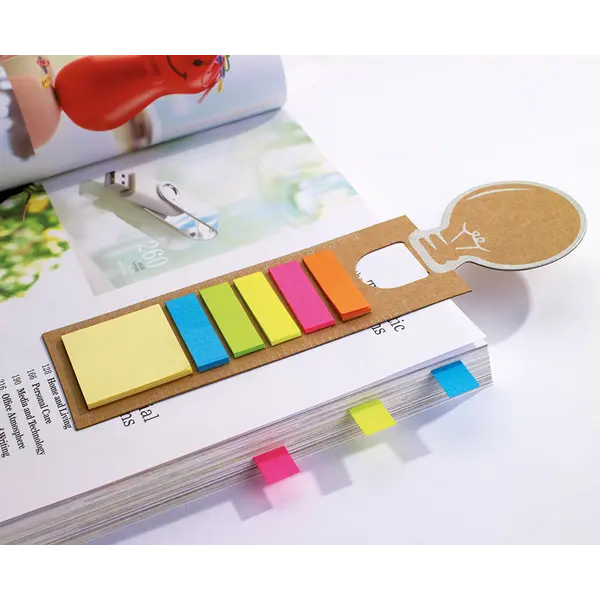 242247-EC Set IDEA post-it, označivač u obliku žarulje i ravnalo od recikliranog papira