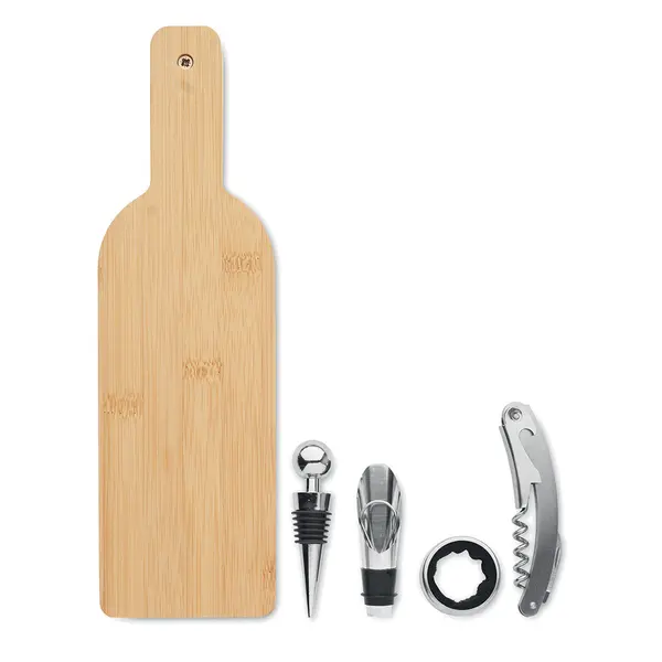 246091-EC Set vinski VINOVAULT oblik flaše 4-djelni od bambusa 29x8.5x3 cm