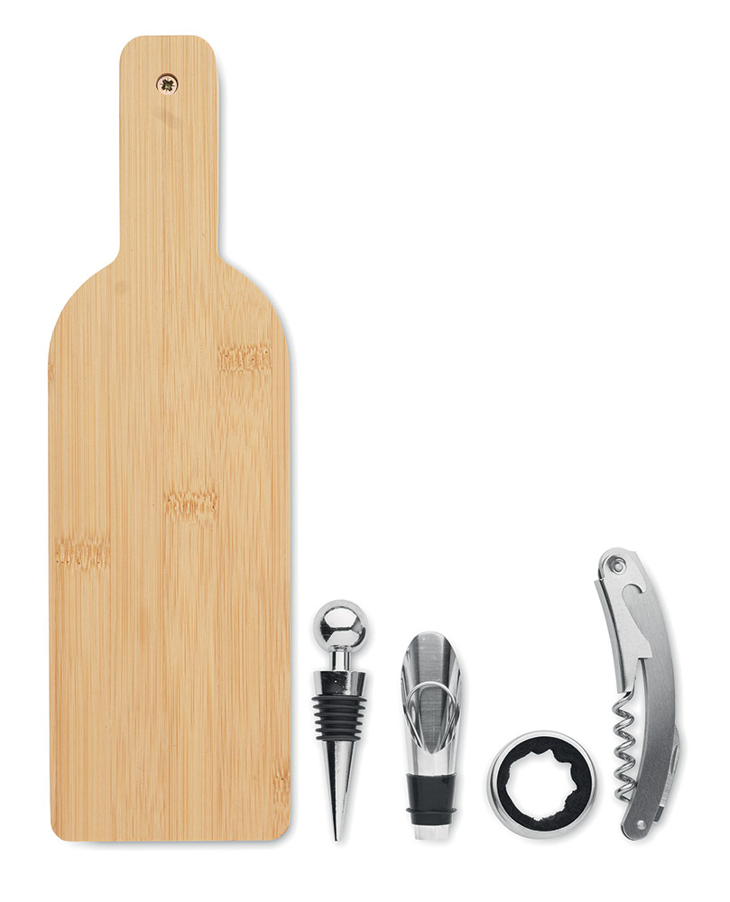246091-EC Set vinski VINOVAULT oblik flaše 4-djelni od bambusa 29x8.5x3 cm