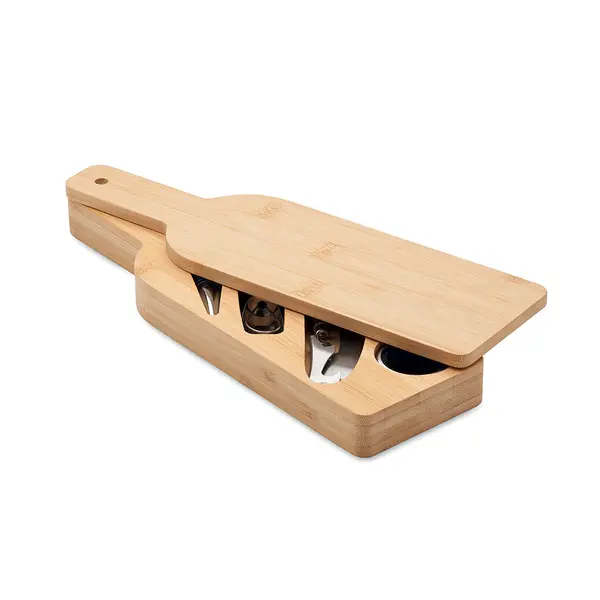 246091-EC Set vinski VINOVAULT oblik flaše 4-djelni od bambusa 29x8.5x3 cm