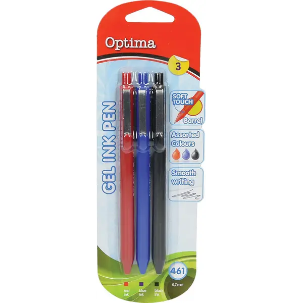 231627-EC Gel pen 0,7 OPTIMA Soft Touch 461 3/1 plava+crna+crvena 100926 bls P12/144/1728