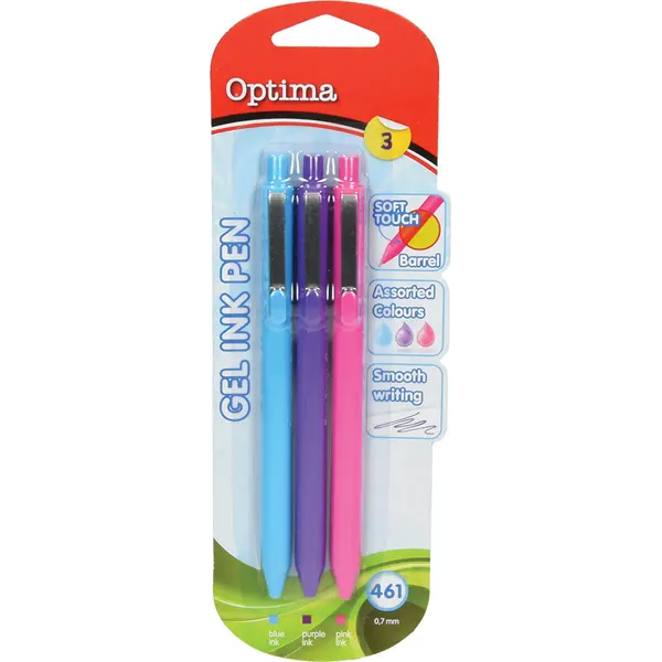 231628-EC Gel pen 0,7 OPTIMA Soft Touch 461 3/1 sv.pla+roz+ljub. 100927 bls P12/120 NETTO