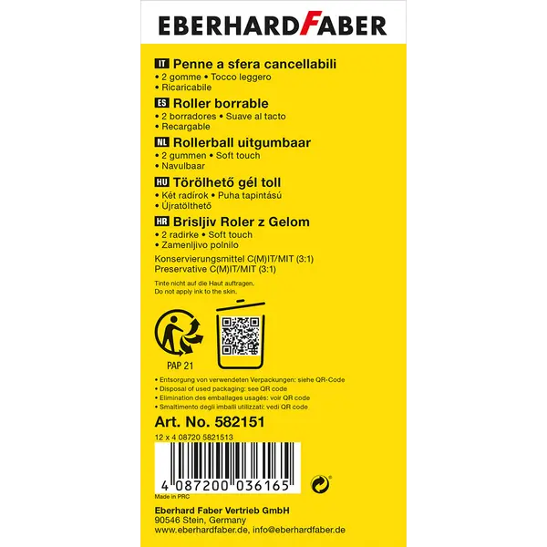248665-EC Gel pen 0,7 piši briši EBERHARD FABER Erase it! plava P12