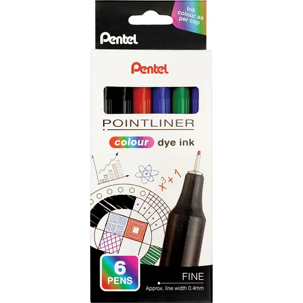 248689-EC Flomaster fineliner PENTEL 0,40 POINTLINER COLOUR S40-6 set 6 boja P12/96