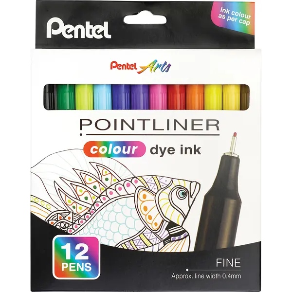 248690-EC Flomaster fineliner PENTEL 0,40 POINTLINER COLOUR S40-12 set 12 boja P12/48