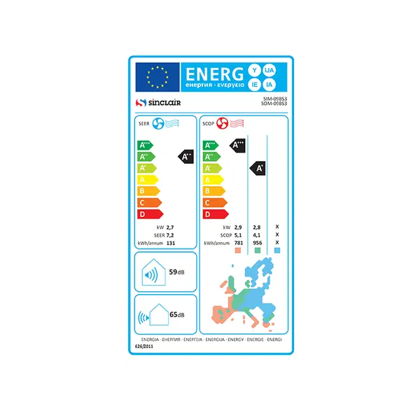 SIM + SOM- 09BS3 Klima Sinclair Sky SIM + SOM- 09BS3, 2,6kW unutarnja + vanjska jedinica